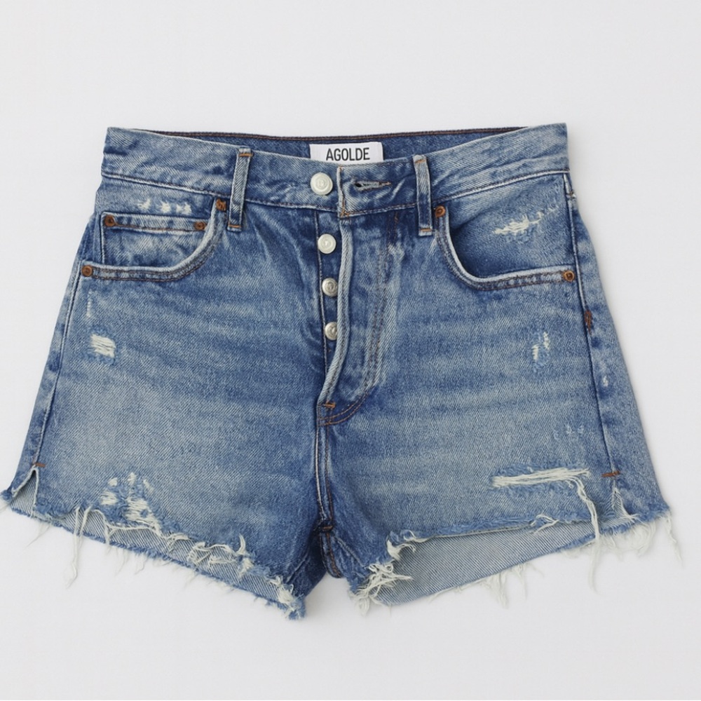 Agolde Blue Distressed Jean Shorts. Size 25